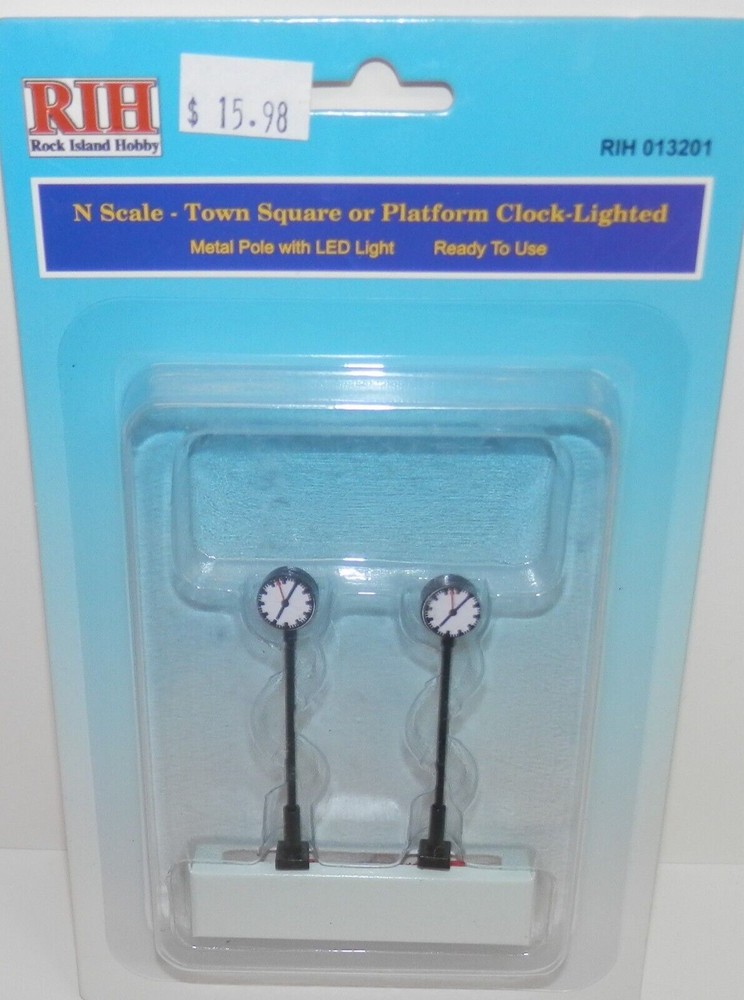 RIH N Scale Town Square or Platform Clock LIGHTED LED #013201 NIP