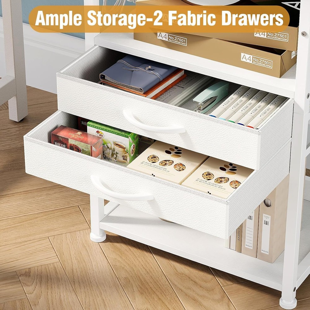 Large Printer Stand W/ Storage Fabric Drawer Under Desk Printer Table W/ Wheels