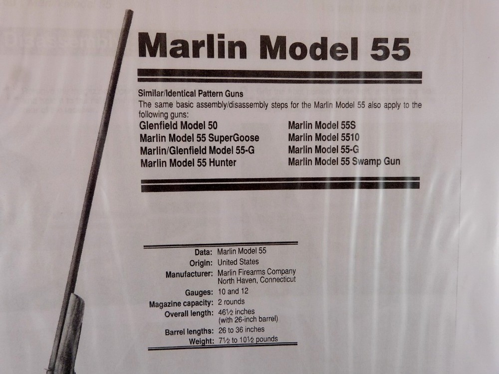 MARLIN MODEL 55 SHOTGUN BREAK DOWN INSTRUCTION KIT a