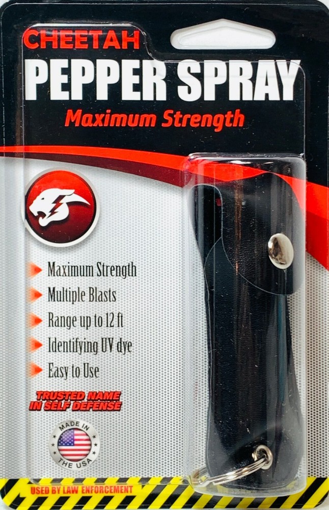 Cheetah Pepper Spray Maximum Strength W/Leather Case Self Defense Security Black