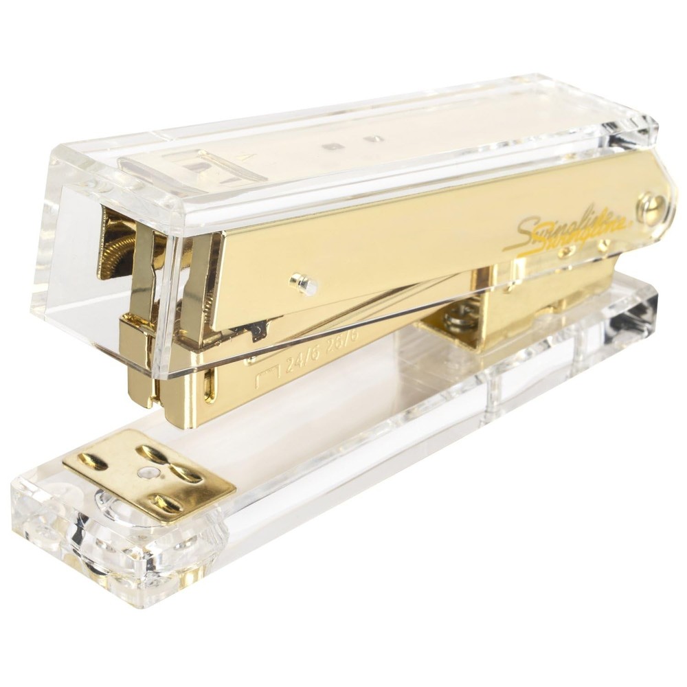Compact Clear Acrylic Gold Stapler - 20 Sheet Capacity, Half Strip Design