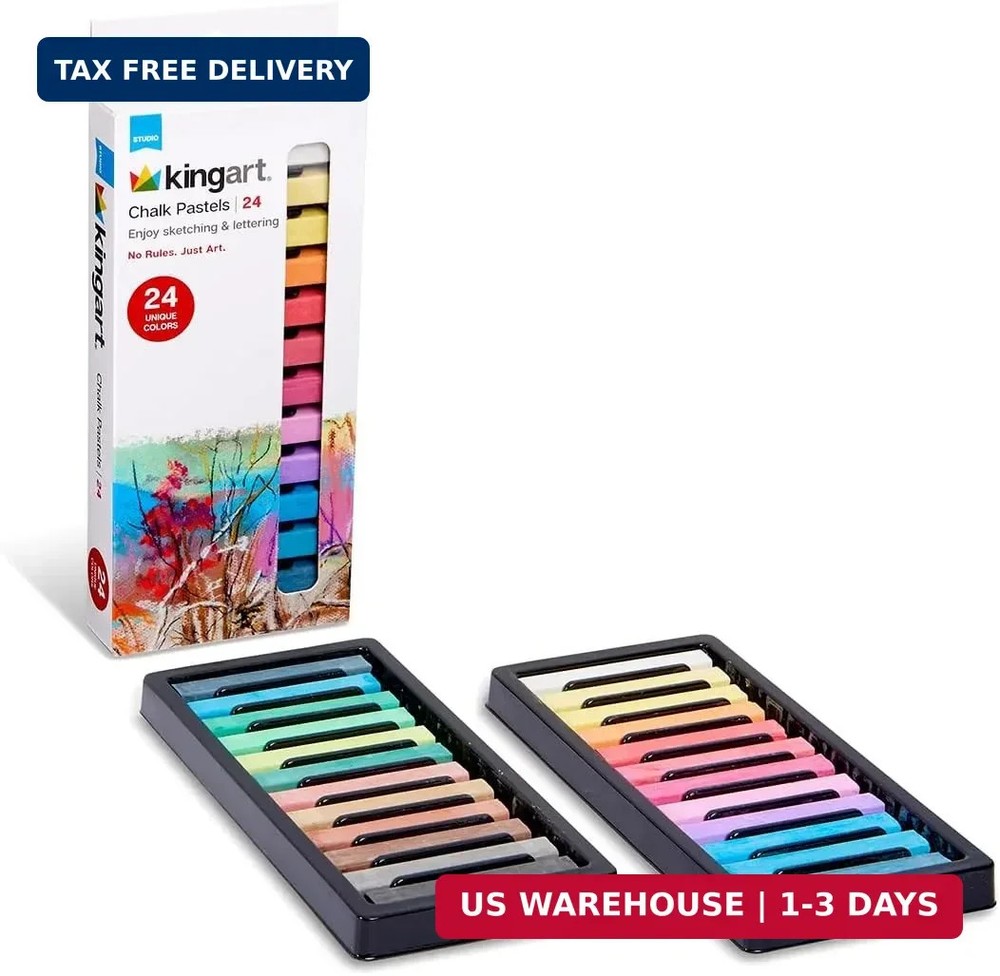 KINGART Pastels Studio Colored Square Chalk 24 Piece, (175-24)