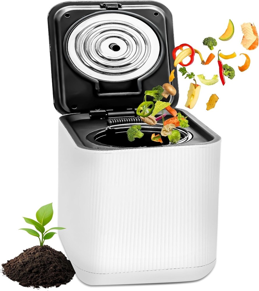 NutriChef Electric Kitchen Composter 3 Quart Low Noise Odorless Auto Clean White