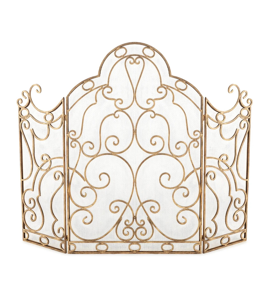Three-Panel Scroll Iron Fireplace Screen