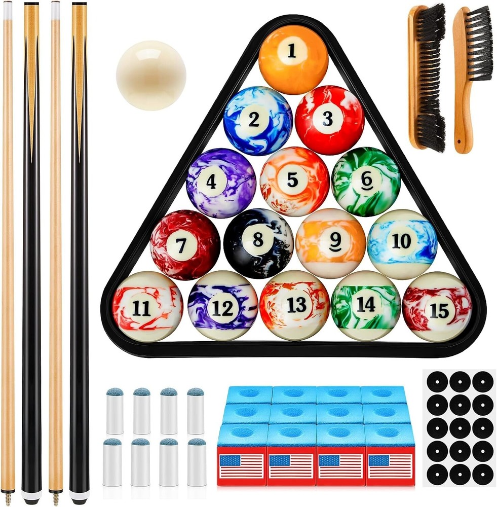 Complete Pool Table Accessory Set with Cue Chalks, Balls & Brushes - 71 Pieces