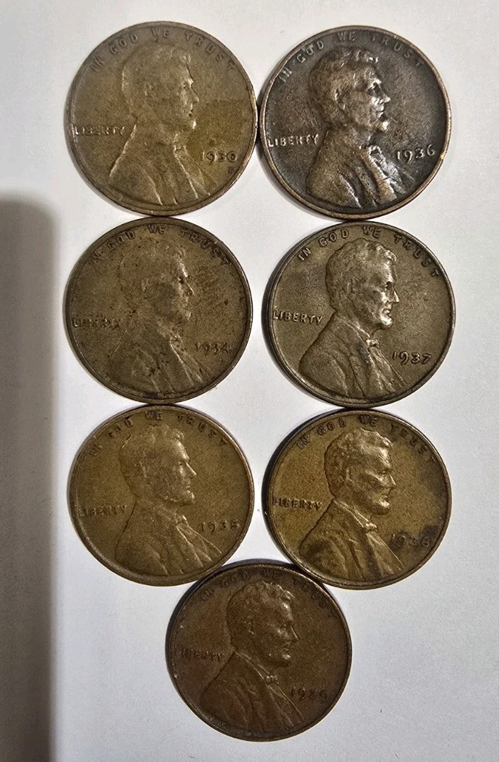 13230394208 SET OF 8 WHEAT PENNIES LINCOLN CENT COINS 1930-1939 PLAIN 86+ YZ OLD
