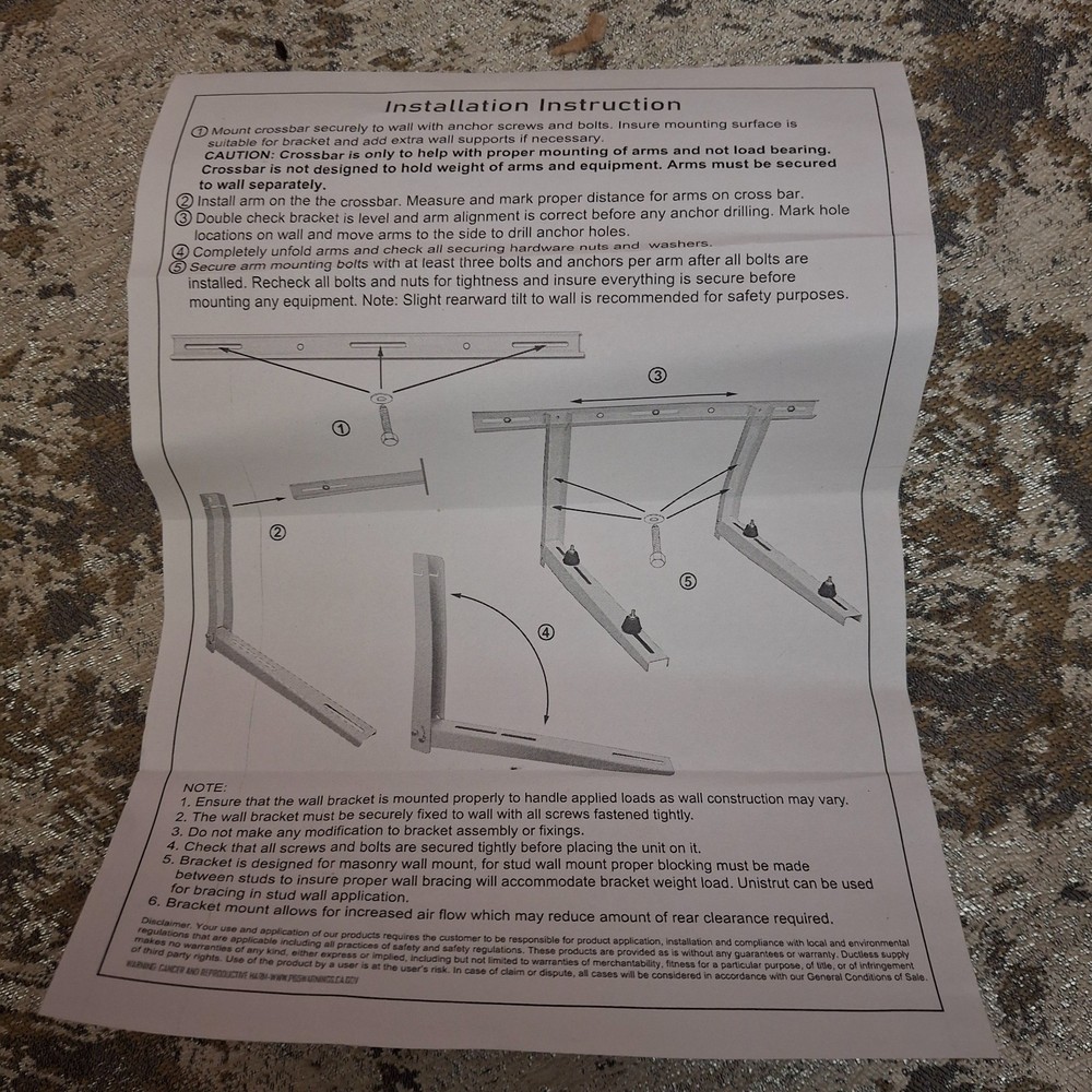 Ductless Air Wall-Mounted Bracket for Mini Split Condensing A/C Unit Support