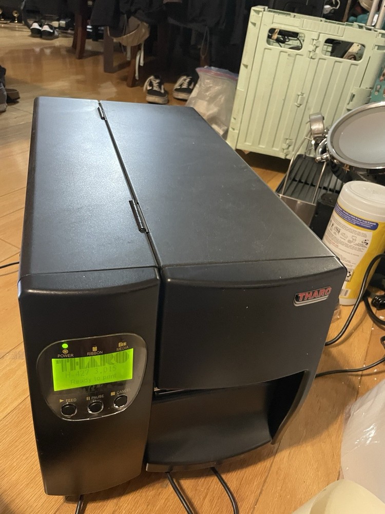 Tharo H-400 Thermal Transfer Label Printer Rewinder USB Serial Parallel - Tested