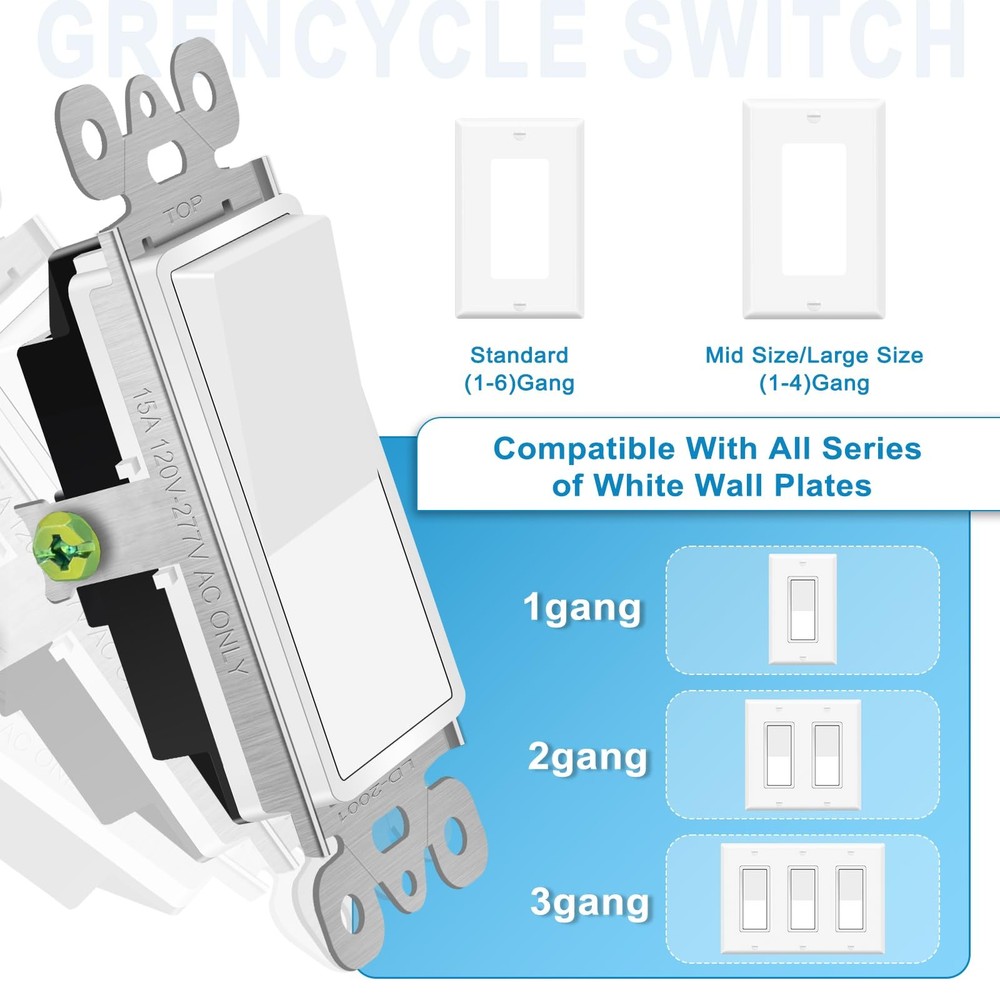 Greencycle Single Pole Rocker Light Switch,Paddle Switch Pole, 2