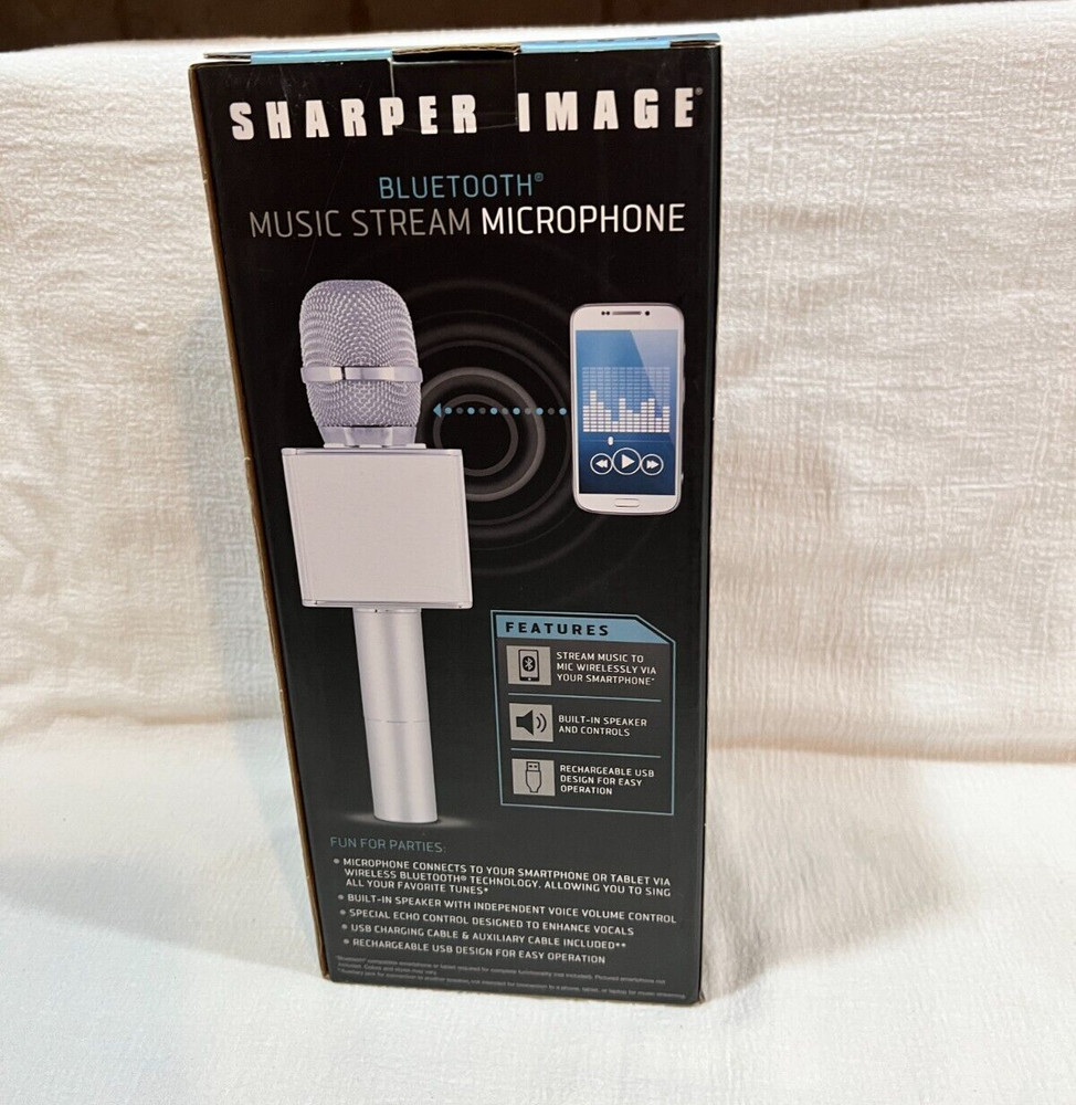 Sharper Image Bluetooth Music Stream Karaoke Microphone Mic Silver/ white
