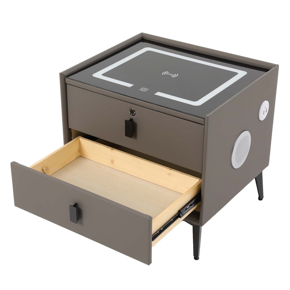 Bluetooth Speaker Smart Bedside Table w/ Light USB& Wireless Charging