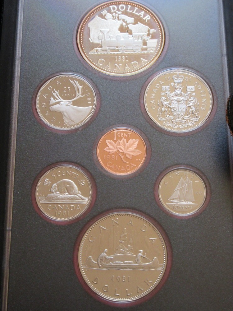 1981 Canada Double Dollar Set. 7 PROOF Coins Cent to Silver Dollar Mint Set.