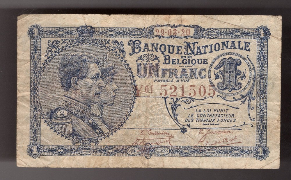 1920 Belgium 1 Franc Pic# 92