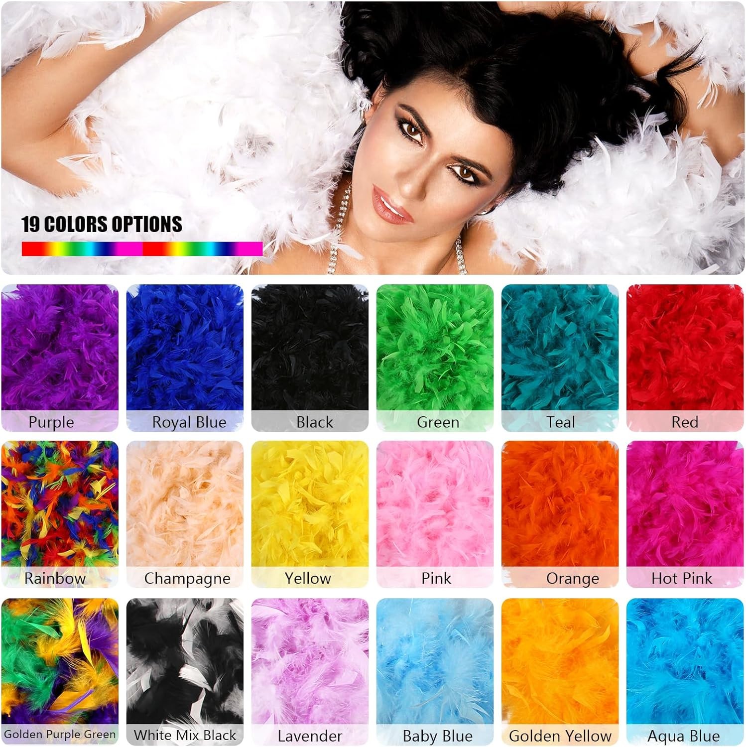 THARAHT Chandelle Feather Boa 19 Color-38g/55g100g 2Yard Dancing White