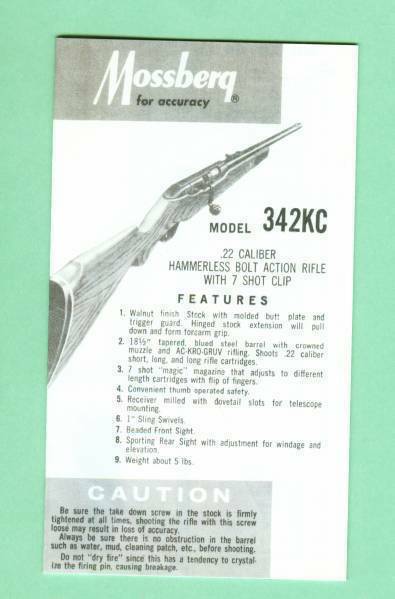 Mossberg Model 342KC Owners Manual Reproduction