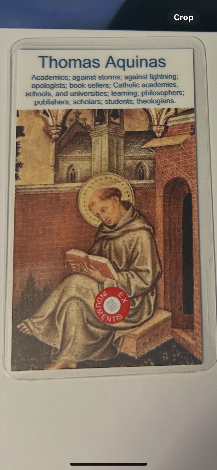Saint Thomas Aquinas 3rd Class Relic Card Patron Academics Students  Teachers