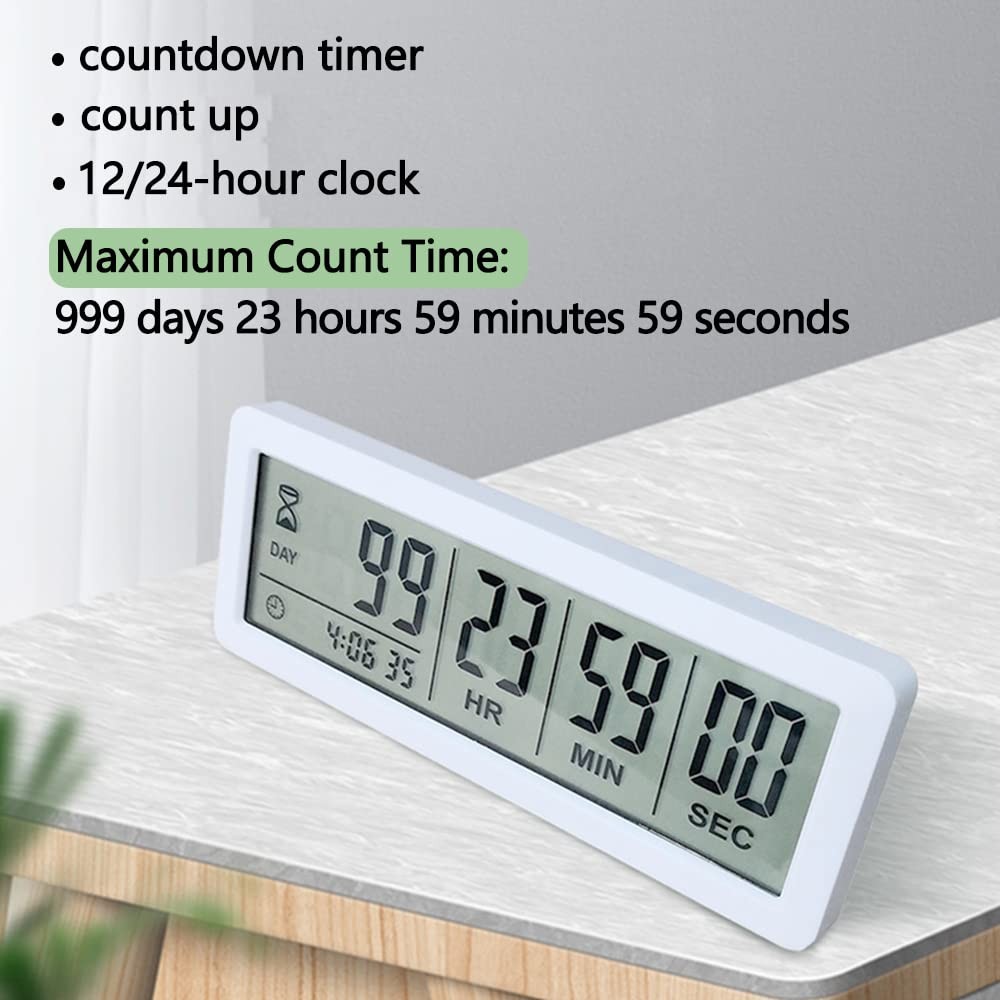 Digital Countdown Days Timer - White Upgraded Big 999 Days Count Down Clock w...