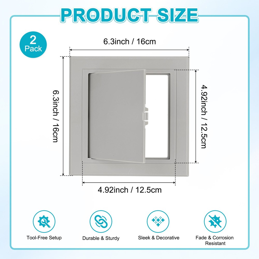 2-Pack Access Panel for Drywall, 4.9x5" Plastic Wall Hole Cover [Gray]