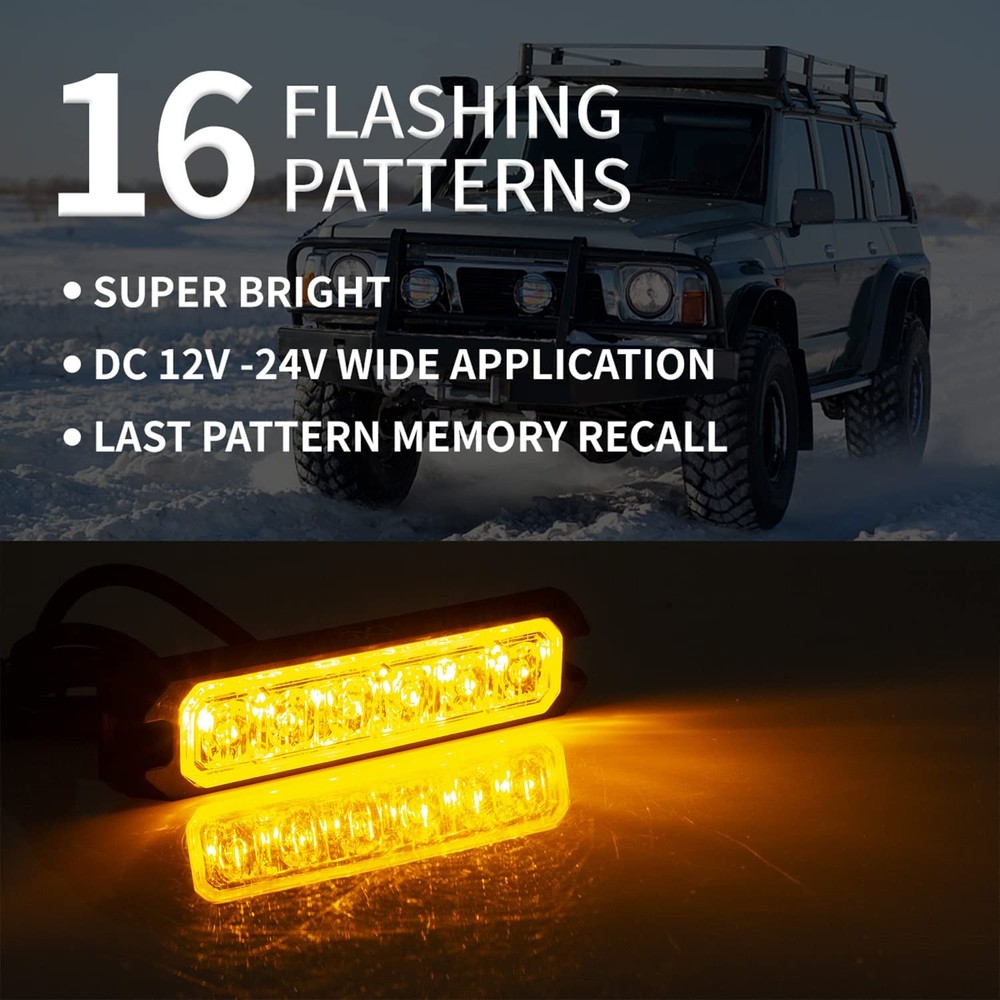 FXC 2pack 6-LED Strobe Light Amber Waterproof Emergency Beacon Flash
