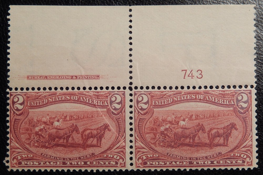 Scott # 286 Pair w/ p#, Imprint, Mint OG Never Hinged