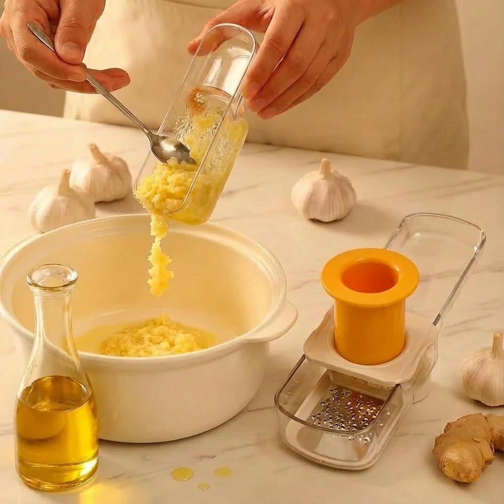 2Pcs 3 in 1 Mini Garlic Grinder, Multifunctional Small, Yellow & Green