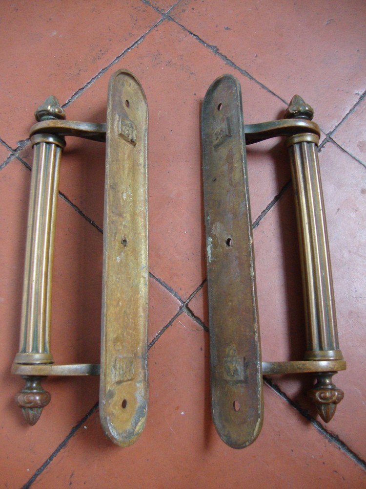 Fab matched pair antique brass pull handles with an excellent patina