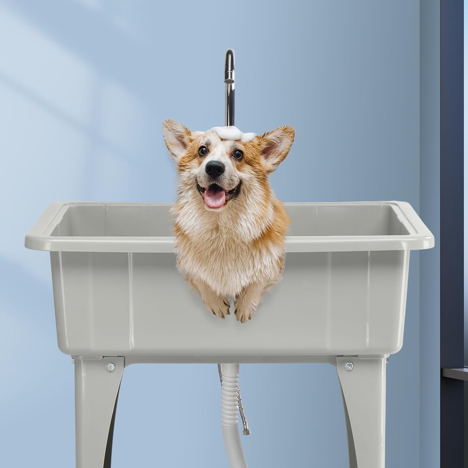 20-Gallon Plastic Utility Sink with Hot & Cold Faucet and Upgraded Height Grey