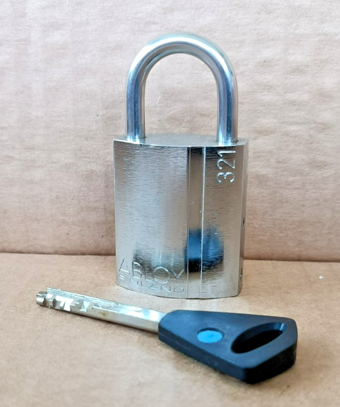 Abloy 321 Brass Padlock With Key, Chrome Finish