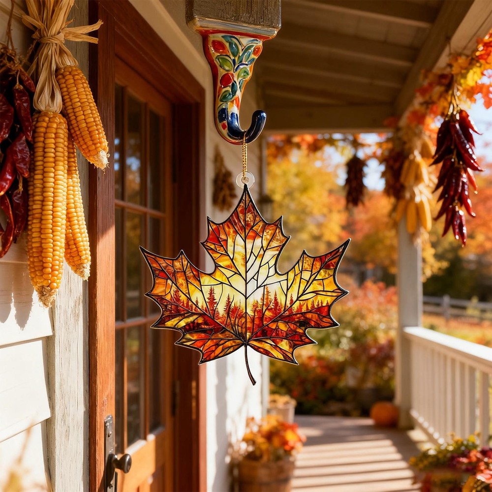 Maple Leaf Ornament 2D Acrylic Maple Leave Pendant Window Hanging Autumn Decor