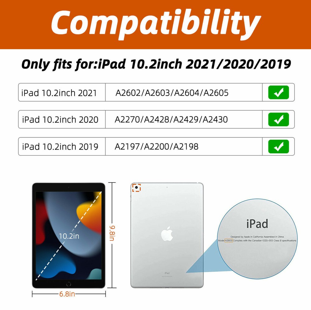 For iPad 10.2 inch 7th 8th 9th Case 360° Rotating Shockproof Smart Cover