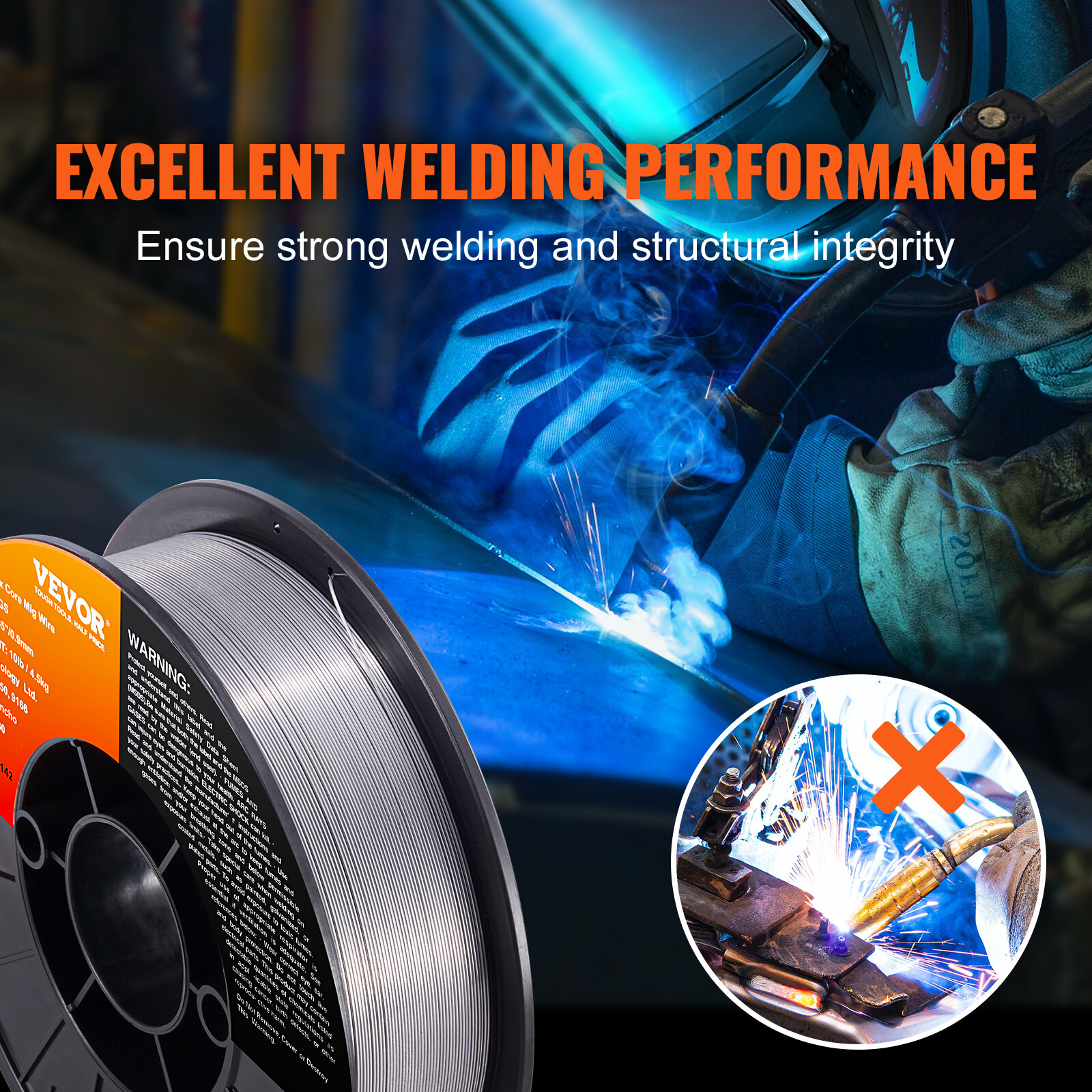 VEVOR Flux Core MIG Welding Wire E71T-GS 0.035" 10LB Gasless Mild Steel MIG Wire
