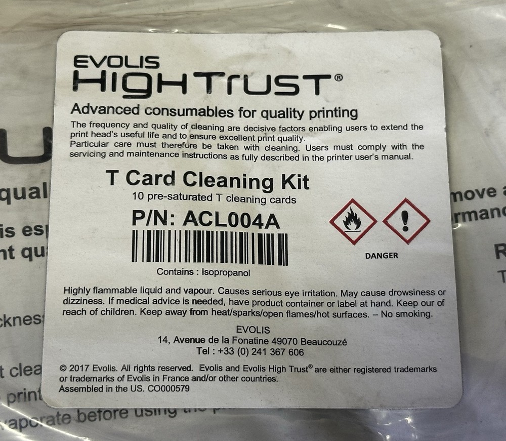 (10 Pack) EVOLIS HIGHTRUST Printer T Card Cleaning Kit Pre Saturated ACL004A