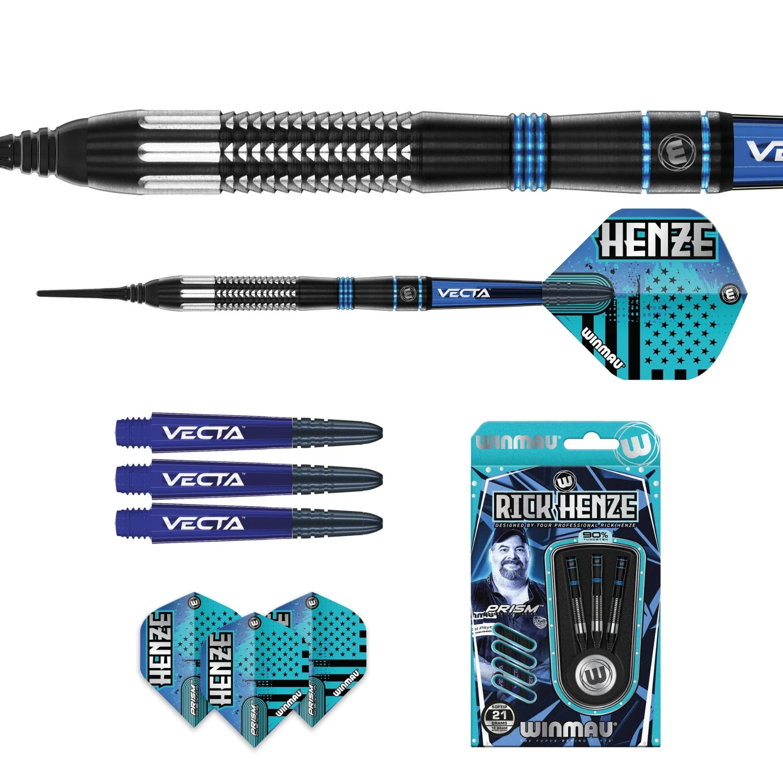 WINMAU RICK HENZE SOFT TIP DARTS 21 GRAM 90% TUNGSTEN SHIP FREE FREE BONUS #2718