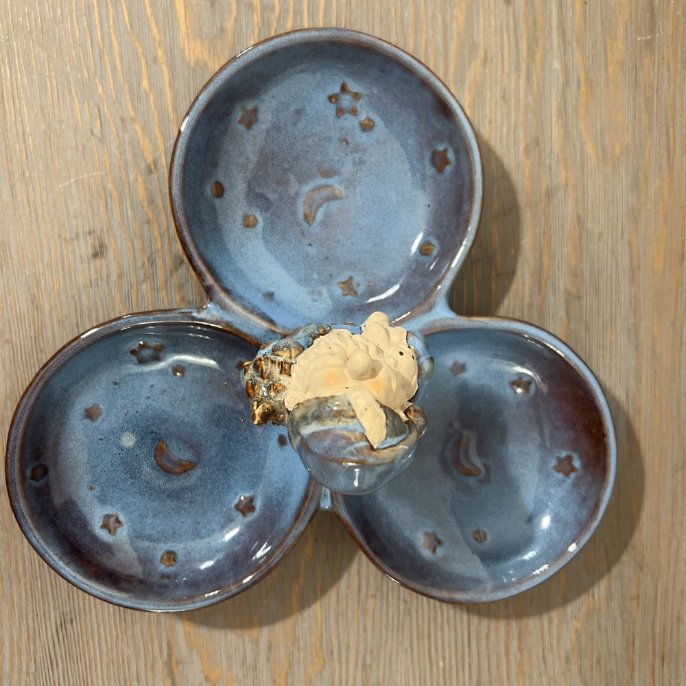 International Bazaar Stoneware 3 Sections Candy Dish Rare Vintage