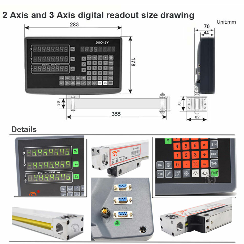 3Axis Digital Readout DRO Display Milling Lathe Machine TTL Linear Scale Encoder