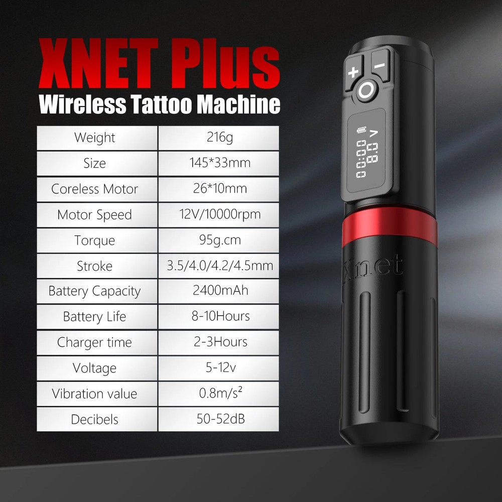 XNET Plus Wireless Tattoo Machine Pen Powerful Coreless Motor 2000mah Battery