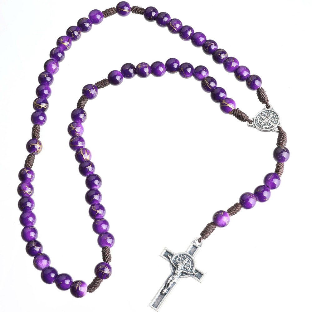 St Benedict Catholic Rosary Purple Beads on Strong Cord for Women