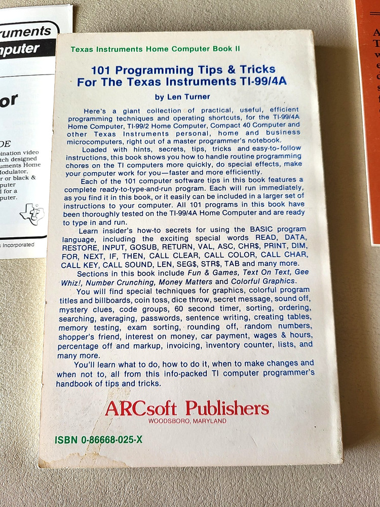 1983 101 Programming Tips & Tricks for the TI-99/4A Home Computer Plus Extras