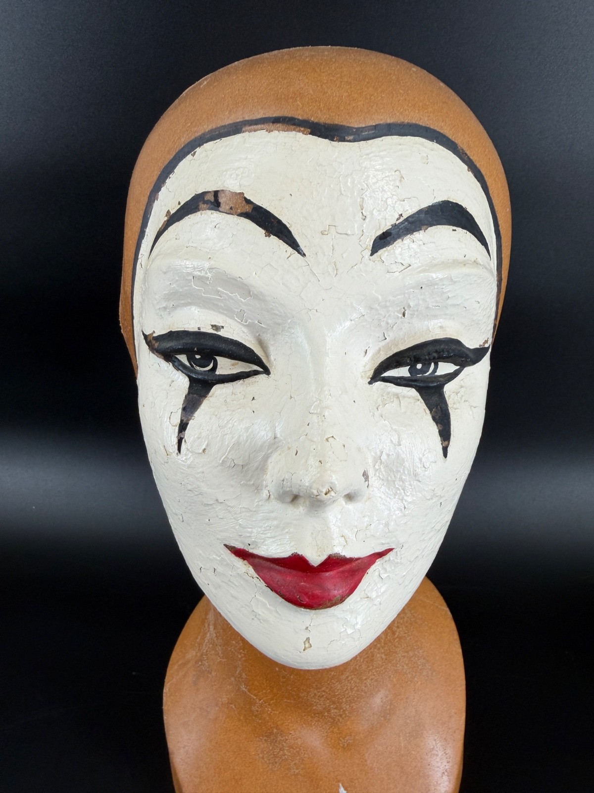 Vintage Plastic Mannequin Head Bust Pierrot Mime Wig Hat Display Dopamine Decor