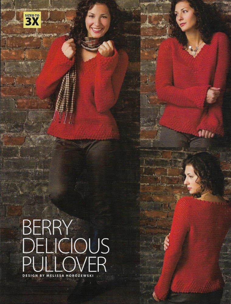 BERRY DELICIOUS PULLOVER SWEATER 7 SIZES WOMEN'S CROCHET PATTERN INSTRUCTIONS