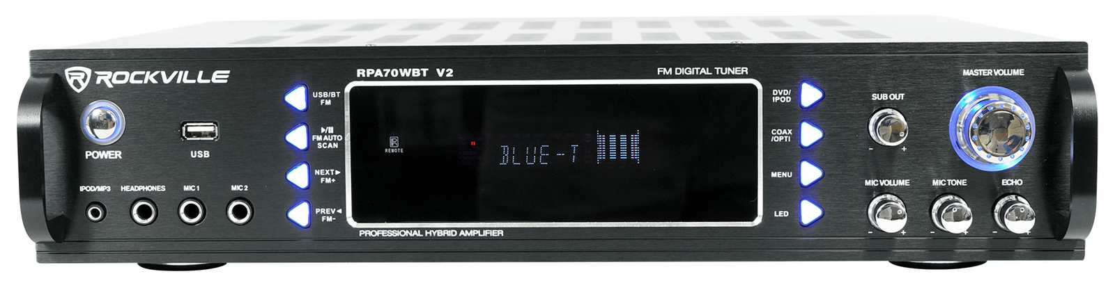 Rockville RPA70WBT V2 1000w 2-Ch USB Bluetooth Karaoke Amplifier/Mixer+(2) Mics
