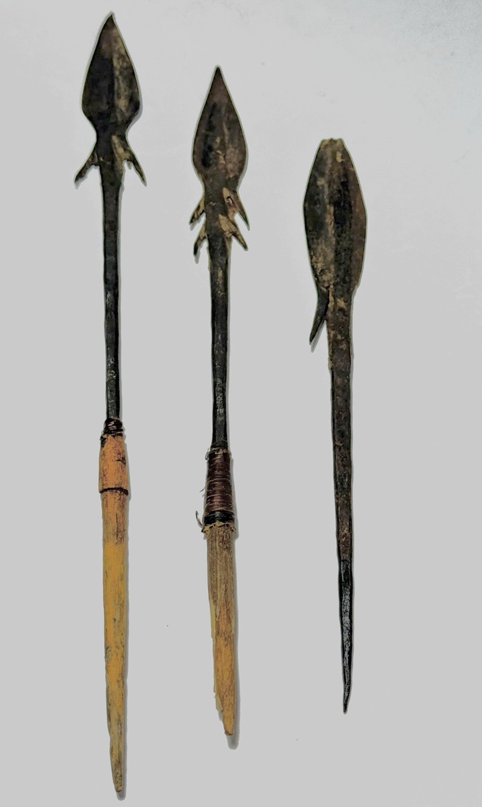 Antique African Spears Tribal Weapons Wood & Iron 3-Piece Set