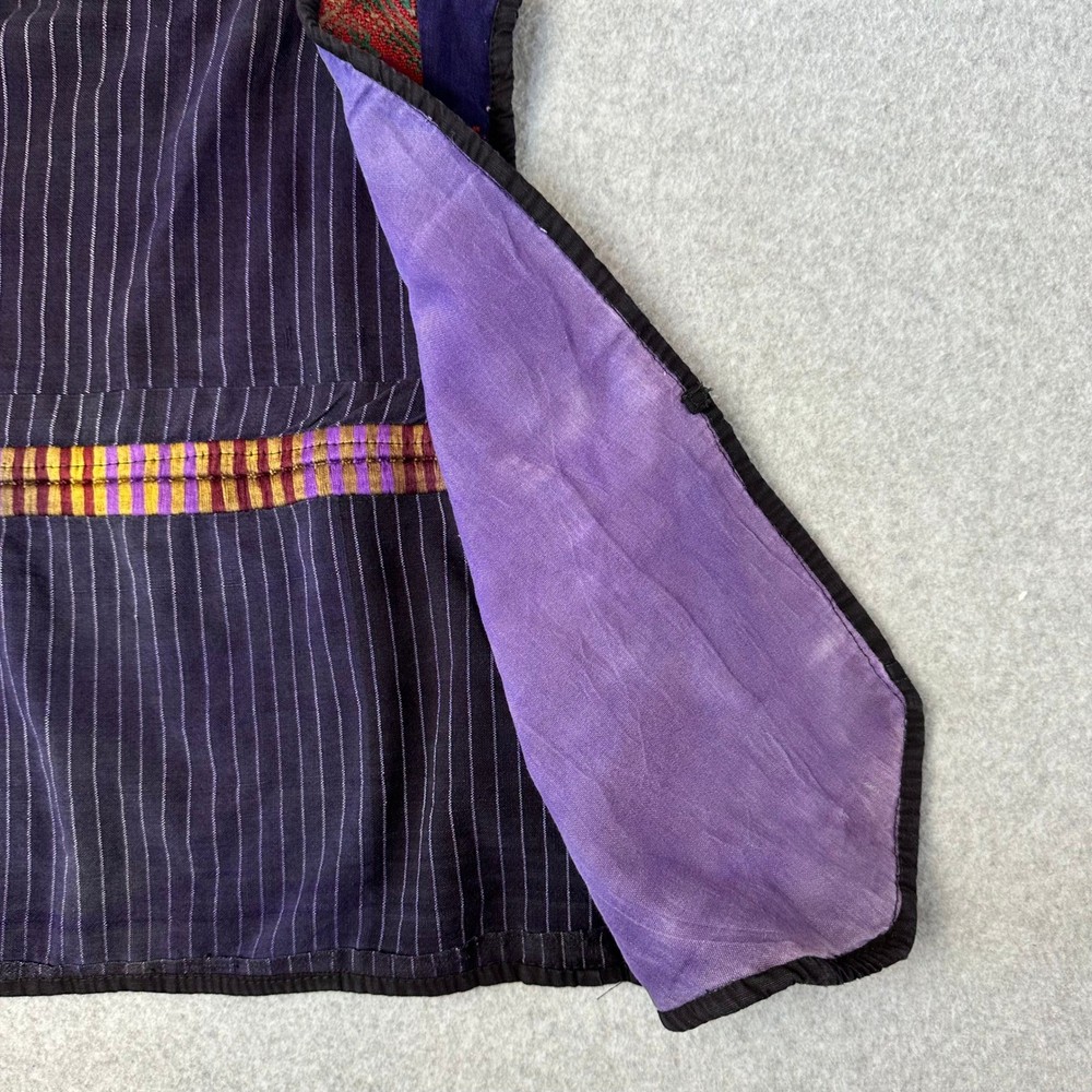 Artisan Made Patchwork Vest Guatemalan Textile Boho Pinstripe Back Multicolor