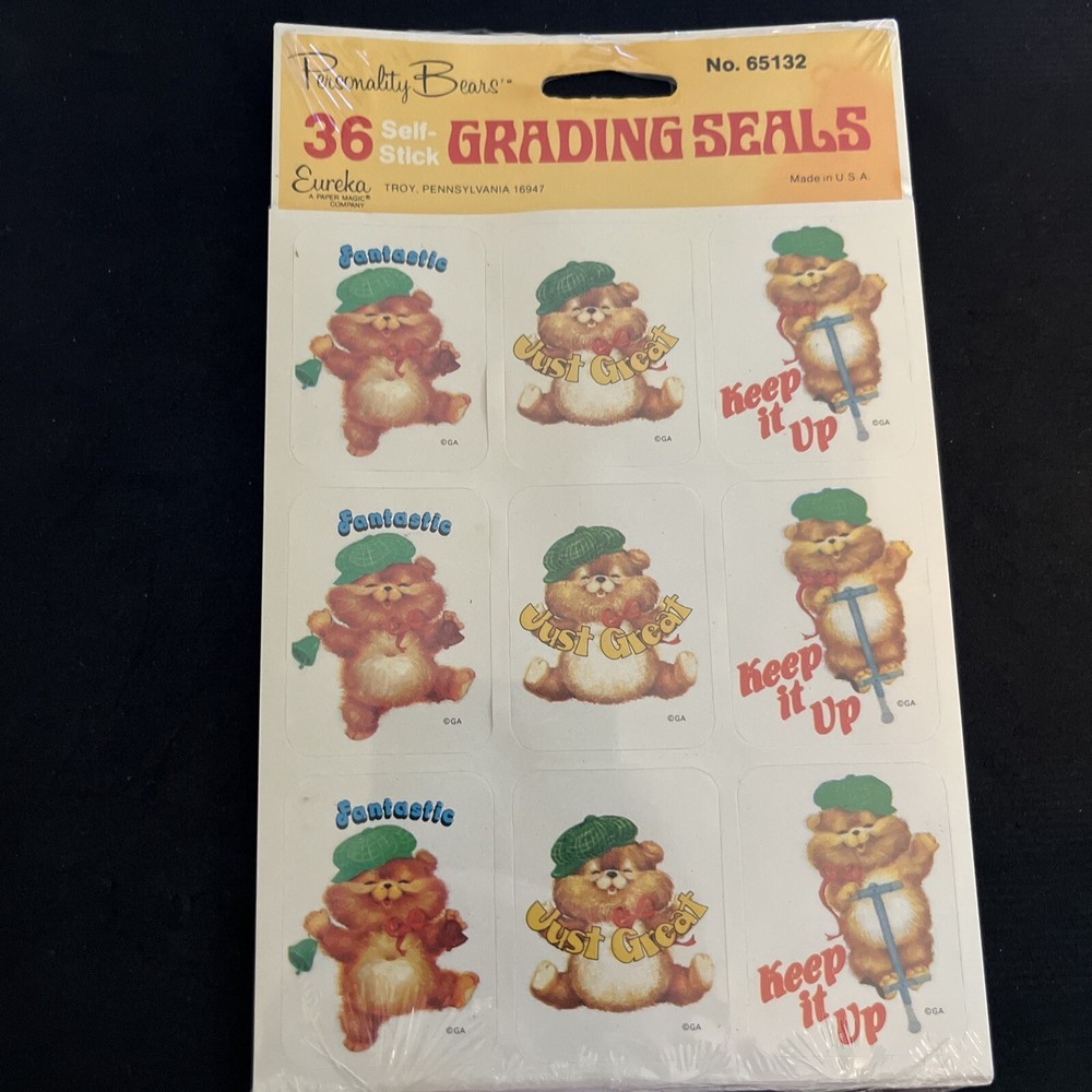 Vintage 80’s Eureka PERSONALITY BEAR Sticker Sheets grading seals) - Rare