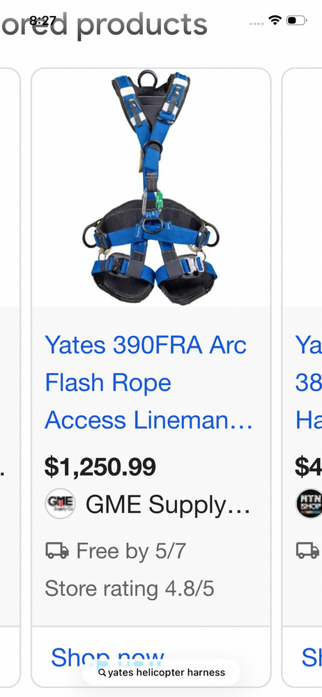 yates lineman helicopter harness , never worn