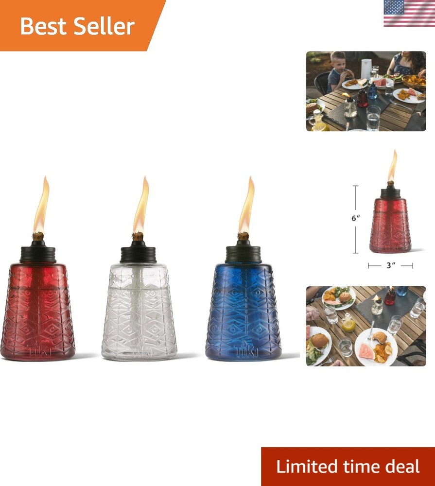Weather-Resistant Red, White & Blue Tabletop Torches - 10 Hours Burn Time