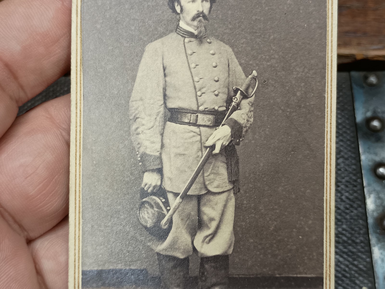 RARE CDV CONFEDERATE Captain W/ Sword South Carolina Photographer Cooley/Becket