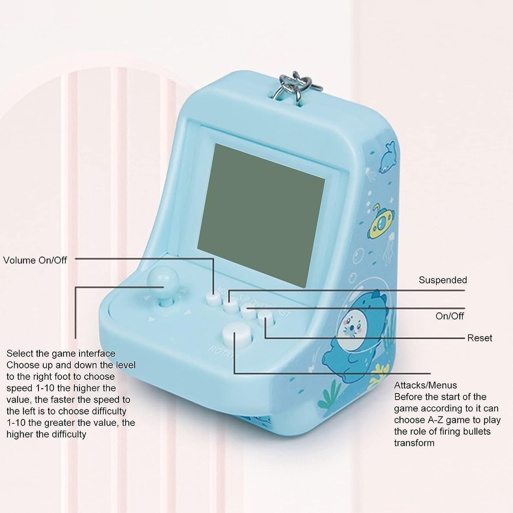 On-the-Go Blue Mini Arcade Game Console - 26 Games with Music Functionality