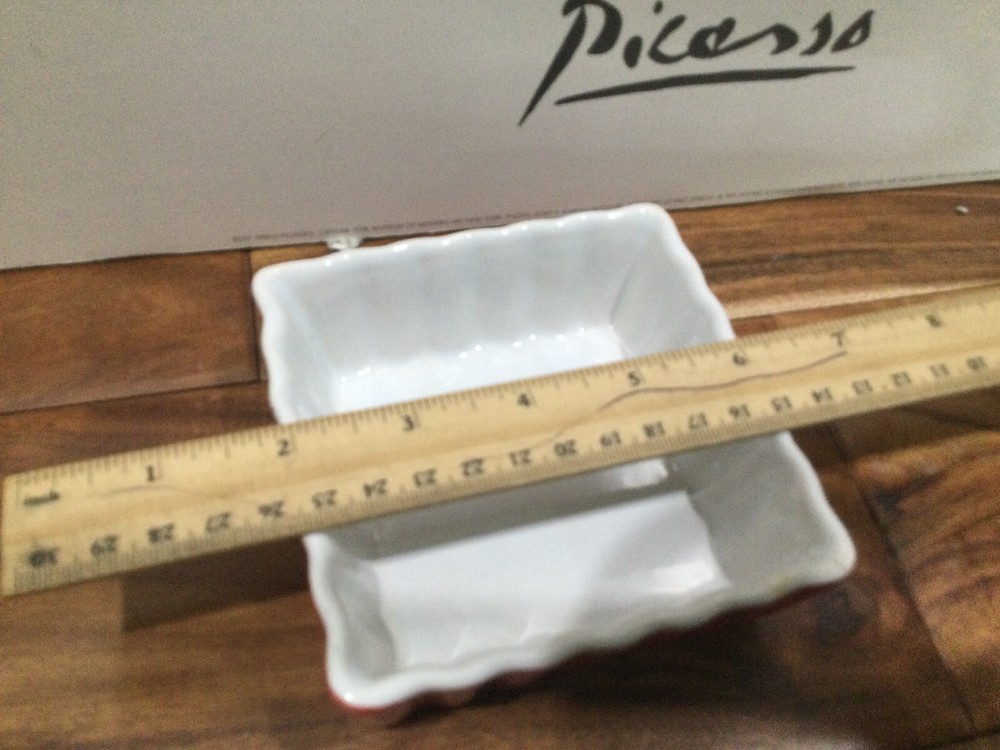 Red Stoneware Baking Dish Square Ribbed White Interior 4"x4"x1.5"