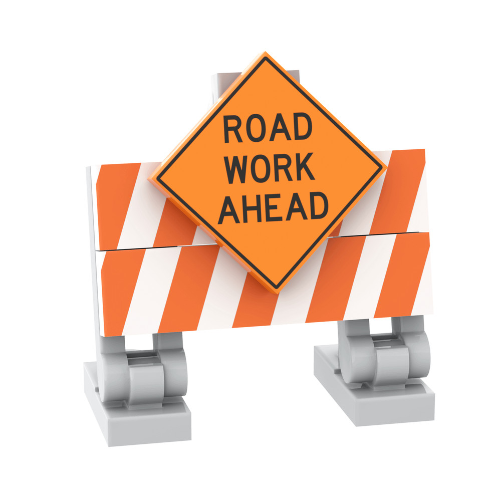 Construction Barrier - Road Work Ahead - Minfig Scale -  Custom Printed - MOC